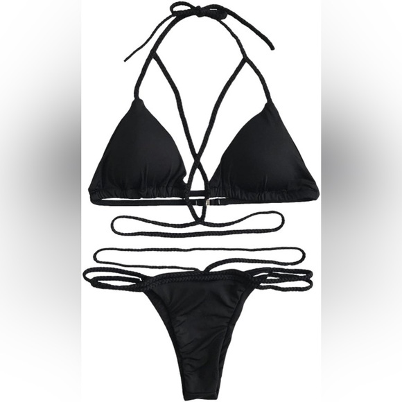 NWT SUNSATION Sexy Black Braided Rope String Bikini Size Small in Black - Picture 9 of 9